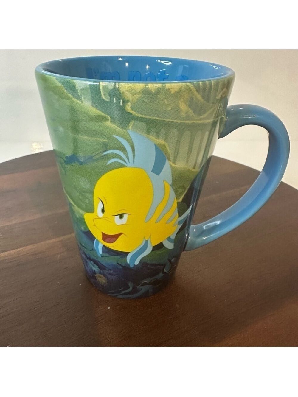 Disney Little Mermaid Flounder “I’m Not a Guppy!”Coffee Tea Mug Blue Green 10oz